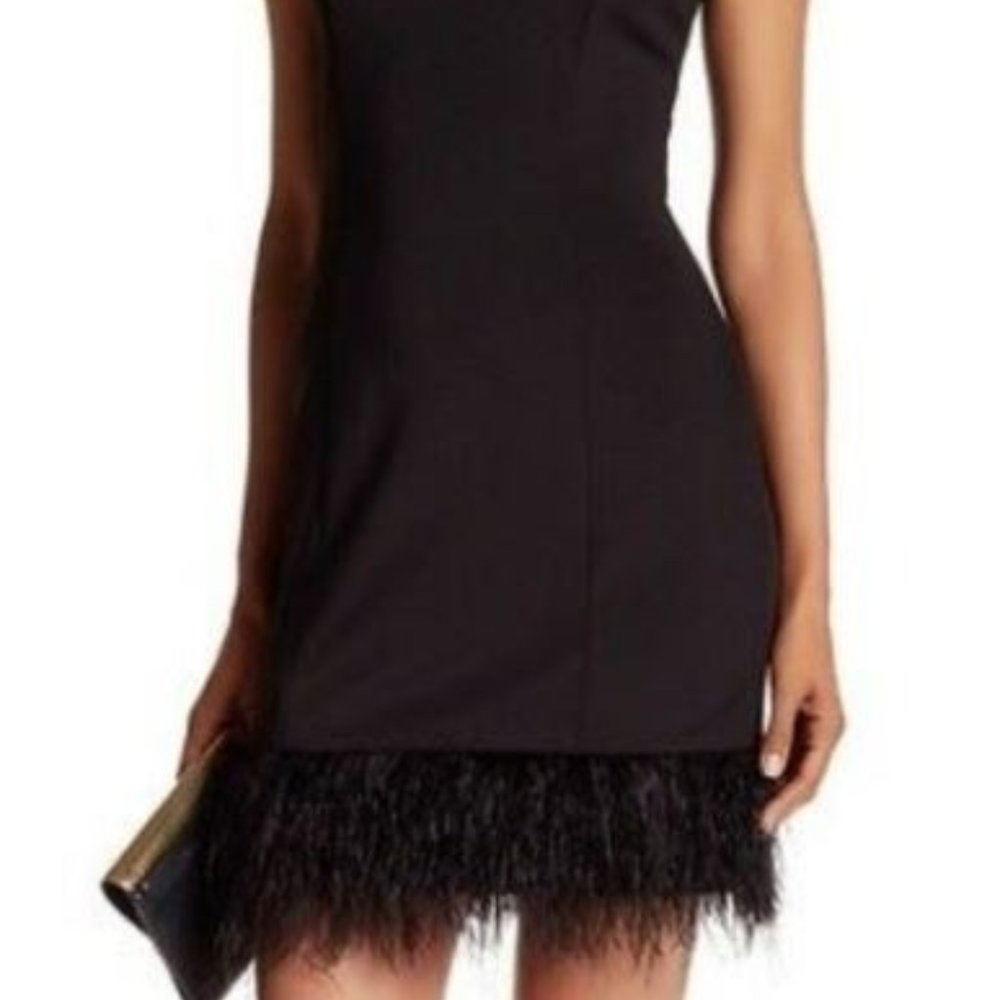 Maia Black Feather Cocktail Dress Size 8